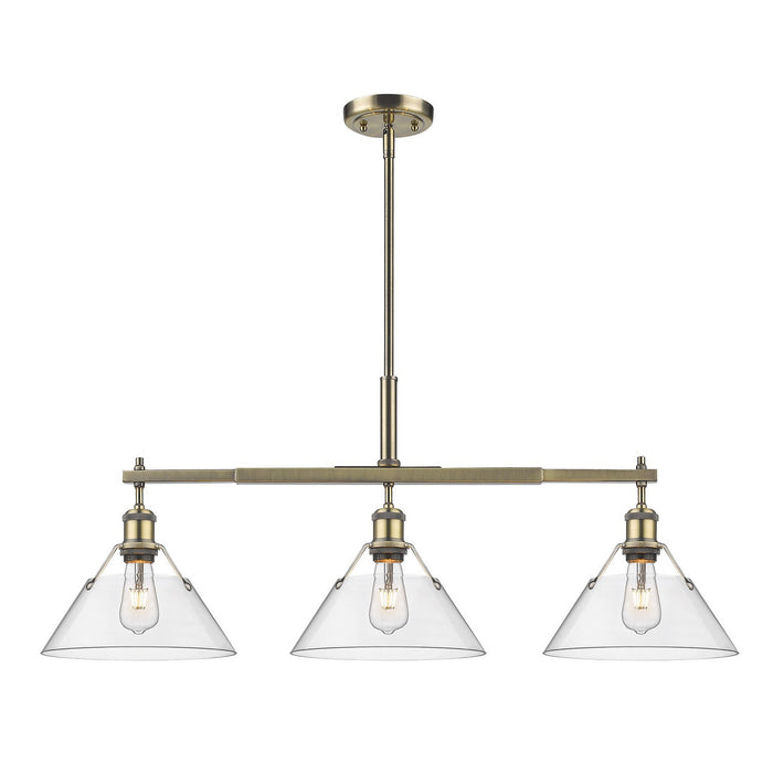 Golden 3306-LP AB-CLR Three Light Linear Pendant, Aged Brass