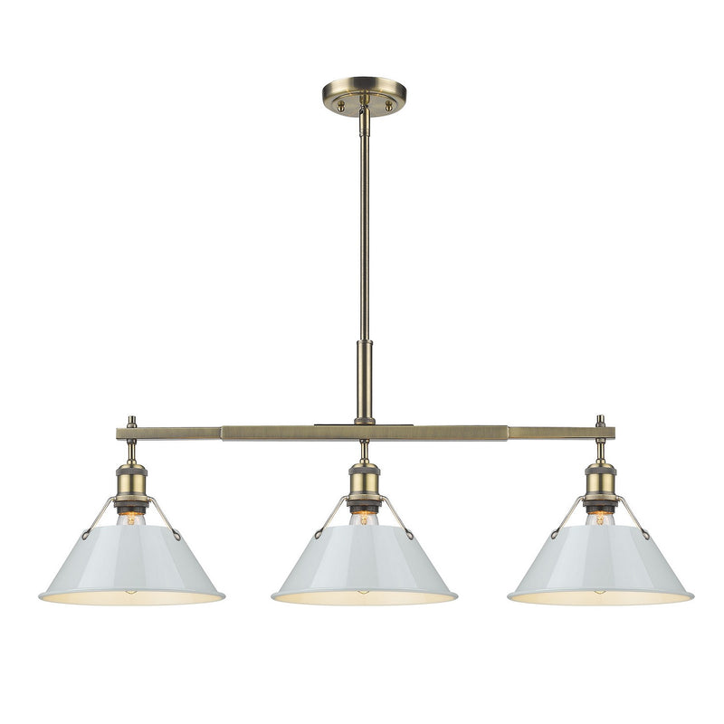 Golden 3306-LP AB-DB Three Light Linear Pendant, Aged Brass