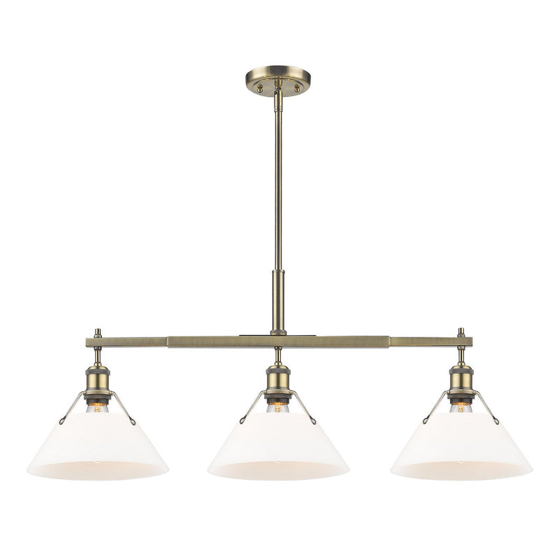 Golden 3306-LP AB-OP Three Light Linear Pendant, Aged Brass