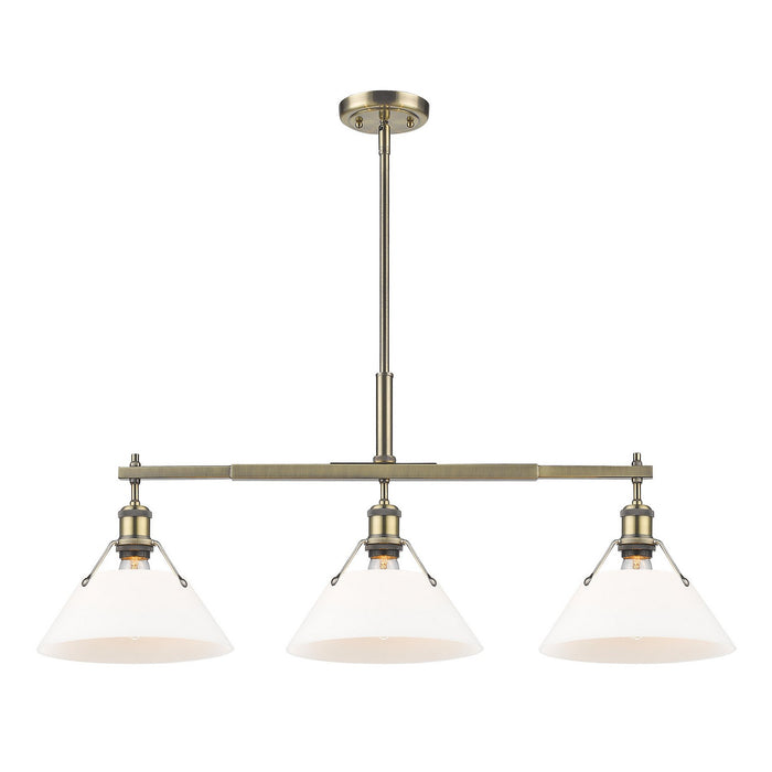 Golden 3306-LP AB-OP Three Light Linear Pendant, Aged Brass