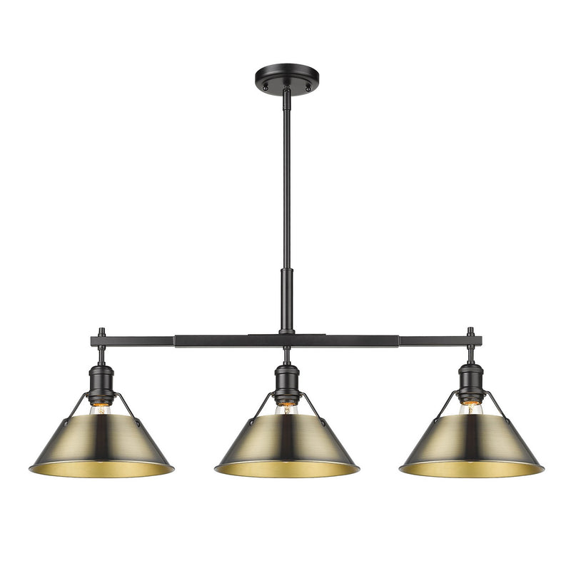 Golden 3306-LP BLK-AB Three Light Linear Pendant, Matte Black