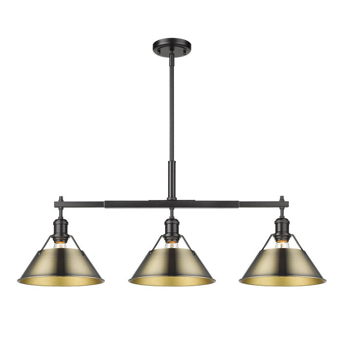 Golden 3306-LP BLK-AB Three Light Linear Pendant, Matte Black