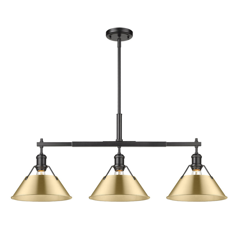 Golden 3306-LP BLK-BCB Three Light Linear Pendant, Matte Black