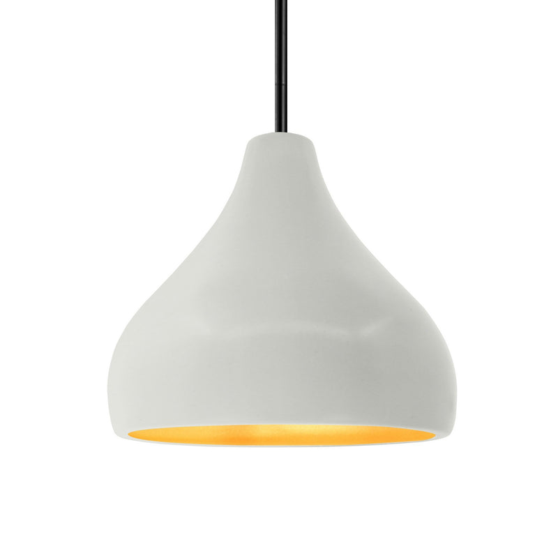 Justice Designs CER-6563-MTGD-MBLK-RIGID One Light Pendant, Matte White w/ Champagne Gold