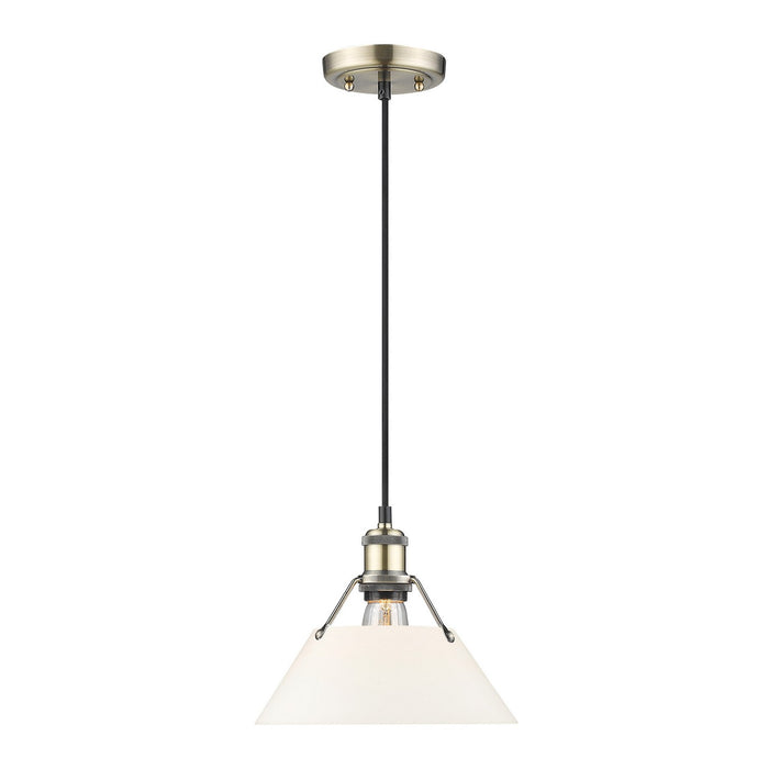 Golden 3306-M AB-OP One Light Pendant, Aged Brass