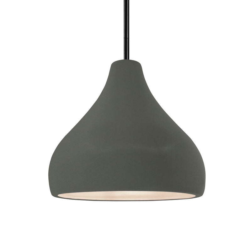 Justice Designs CER-6563-PWGN-MBLK-RIGID One Light Pendant, Pewter Green