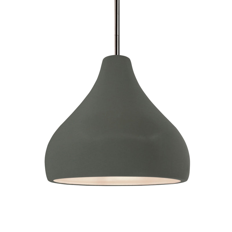 Justice Designs CER-6563-PWGN-NCKL-RIGID One Light Pendant, Pewter Green