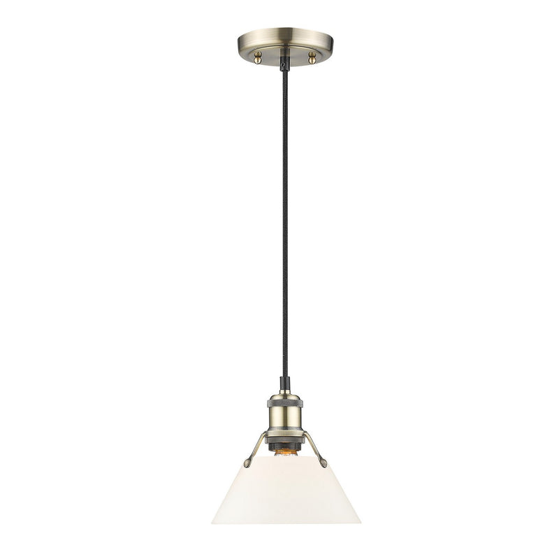 Golden 3306-S AB-OP One Light Mini Pendant, Aged Brass