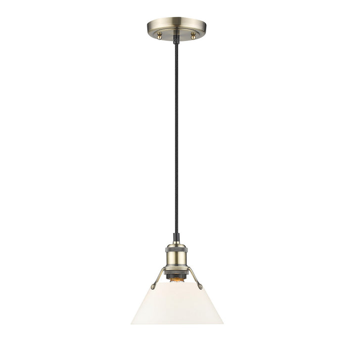 Golden 3306-S AB-OP One Light Mini Pendant, Aged Brass