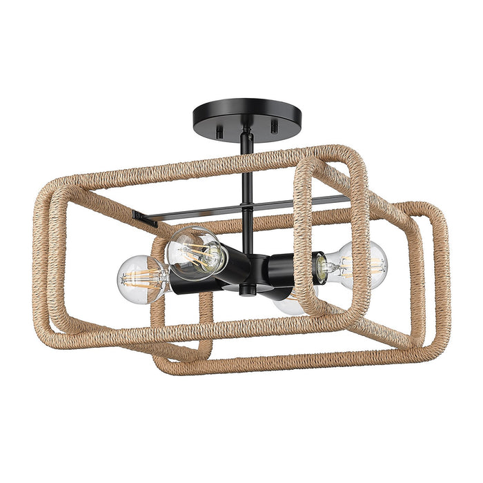 Golden 6085-SF BLK-NR Four Light Semi-Flush Mount, Matte Black
