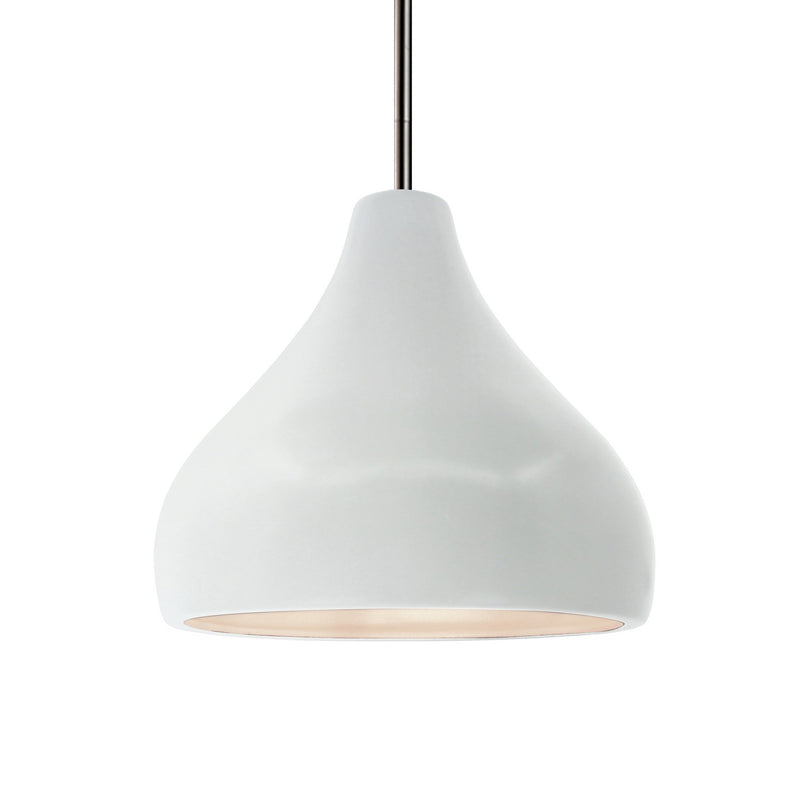 Justice Designs CER-6563-WHT-NCKL-RIGID One Light Pendant, Gloss White