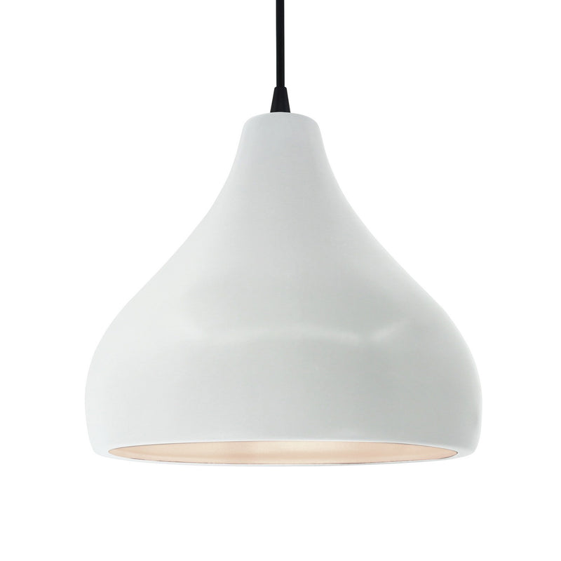 Justice Designs CER-6565-WTWT-MBLK-BKCD One Light Pendant, Gloss White (outside and inside of fixture)