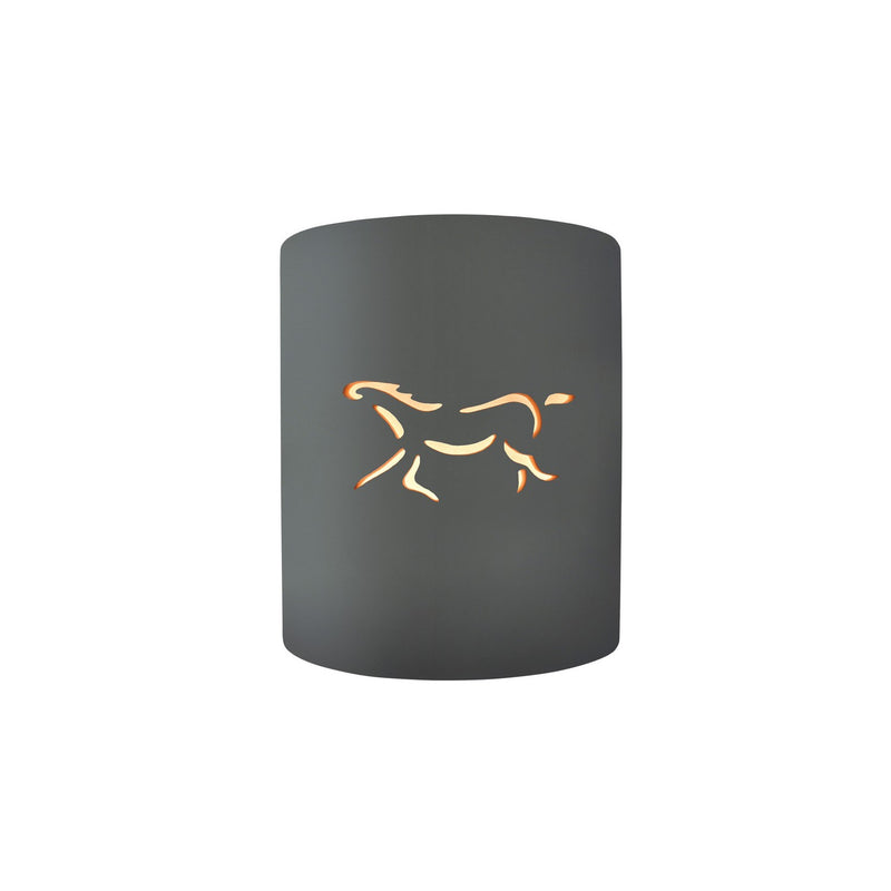 Justice Designs CER-9010W-GRY-HRSE One Light Outdoor Wall Sconce, Gloss Grey