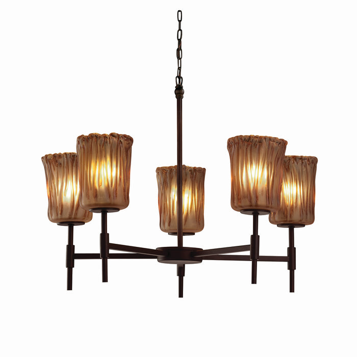 Justice Designs GLA-8410-16-AMBR-DBRZ Five Light Chandelier, Dark Bronze