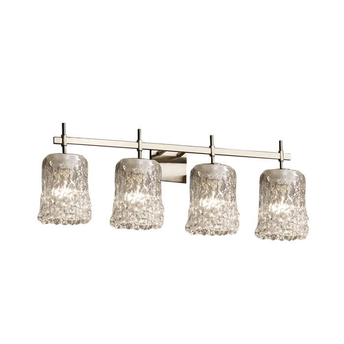 Justice Designs GLA-8414-16-CLRT-NCKL Four Light Bath Bar, Brushed Nickel