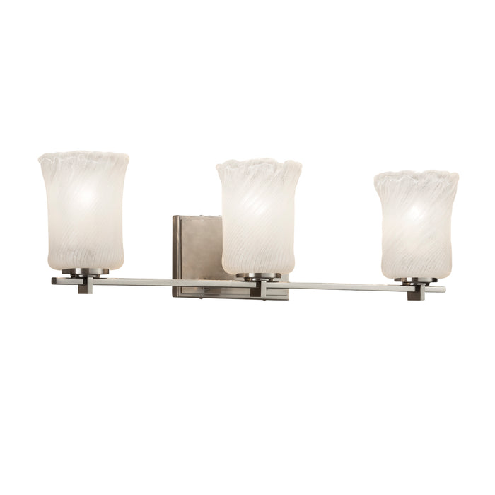 Justice Designs GLA-8443-16-WHTW-NCKL Three Light Bath Bar, Brushed Nickel