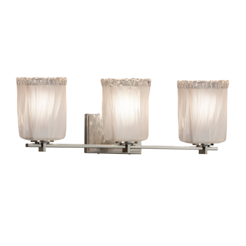 Justice Designs GLA-8443-26-WTFR-NCKL Three Light Bath Bar, Brushed Nickel
