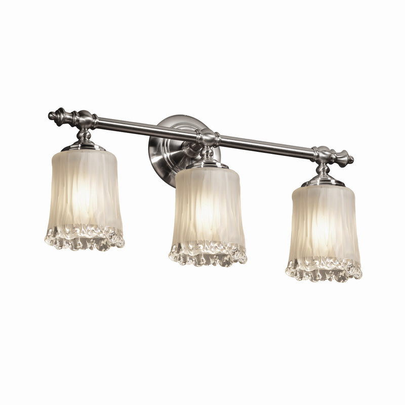 Justice Designs GLA-8523-16-WTFR-NCKL Three Light Bath Bar, Brushed Nickel