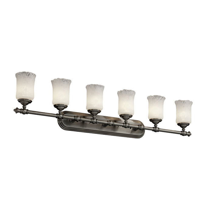 Justice Designs GLA-8526-16-WTFR-NCKL Six Light Bath Bar, Brushed Nickel