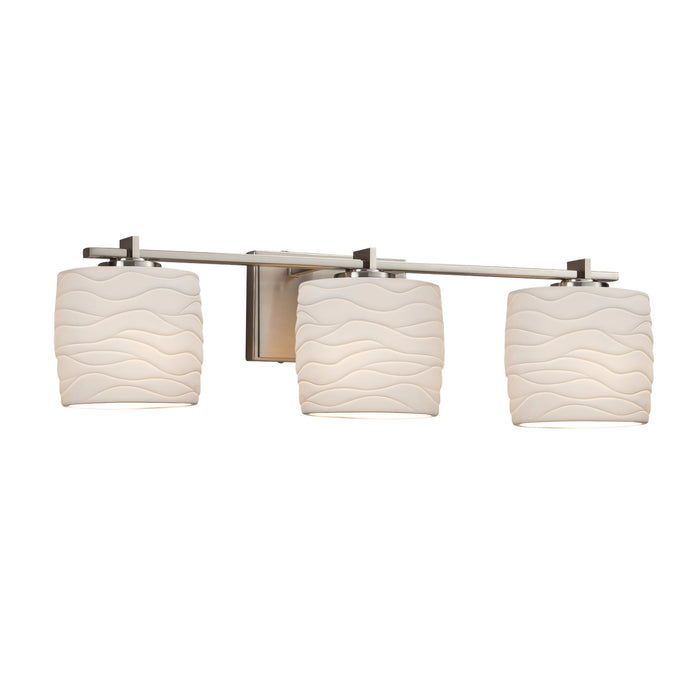 Justice Designs POR-8443-30-WAVE-NCKL Three Light Bath Bar, Brushed Nickel