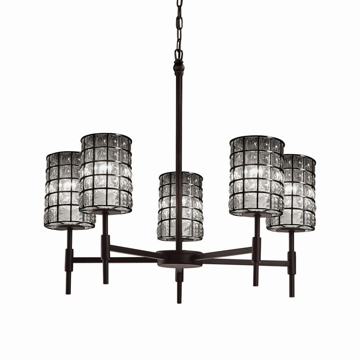 Justice Designs WGL-8410-10-GRCB-MBLK Five Light Chandelier, Matte Black