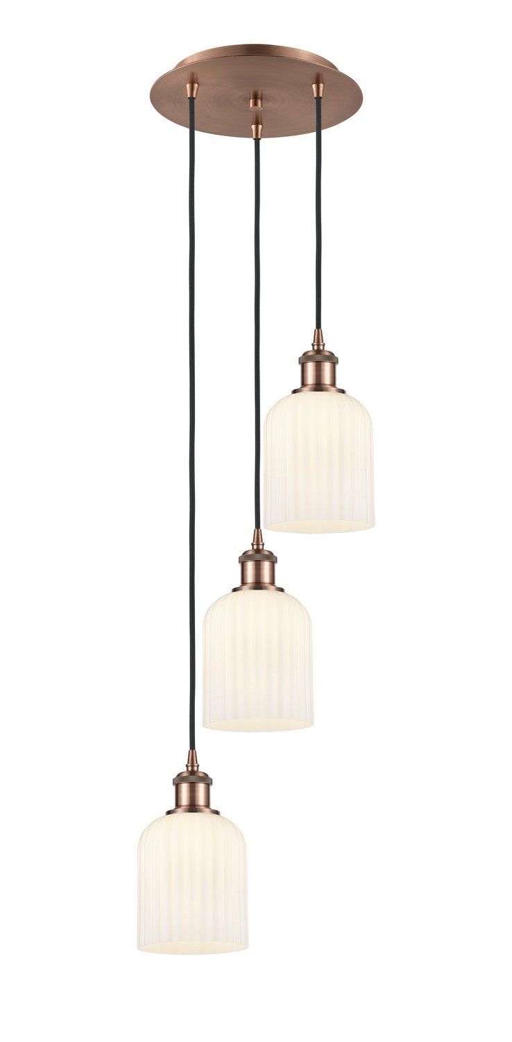 Innovations 113B-3P-AC-G559-5GWH Three Light Pendant, Antique Copper
