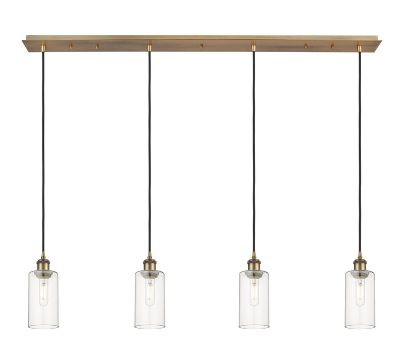 Innovations 124B-4P-BB-G434-7CL Four Light Linear Pendant, Brushed Brass