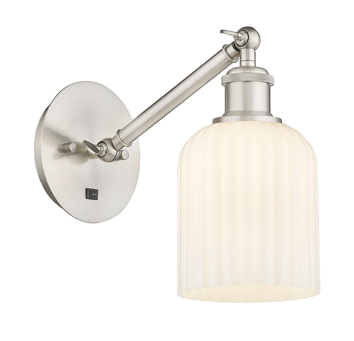 Innovations 317-1W-SN-G559-5GWH One Light Wall Sconce, Brushed Satin Nickel