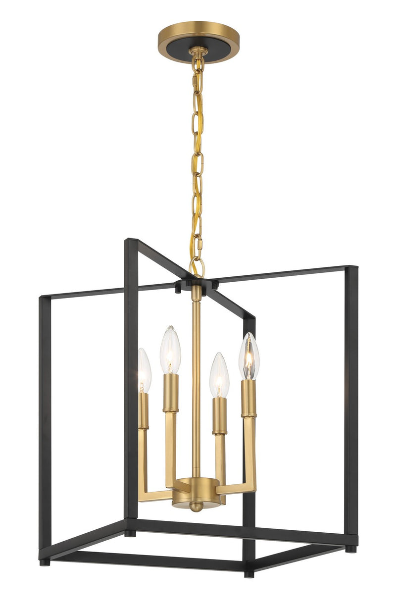 Minka-Lavery 1464-883 Four Light Pendant, Coal Black & Signature Brass