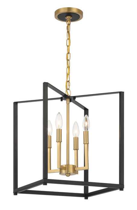 Minka-Lavery 1464-883 Four Light Pendant, Coal Black & Signature Brass