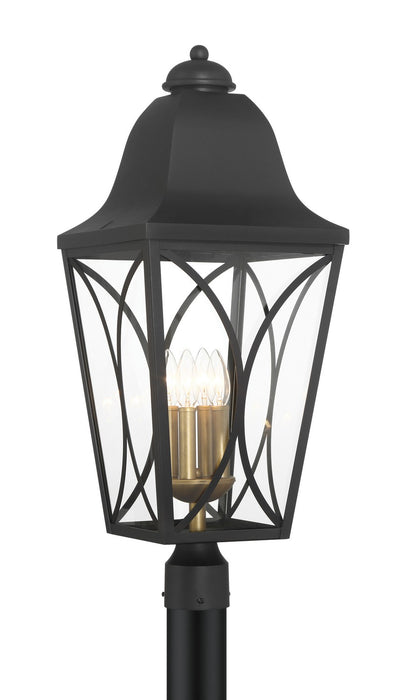 Minka-Lavery 73355-757 Four Light Outdoor Post Lantern, Sand Coal Black & Olden Brass