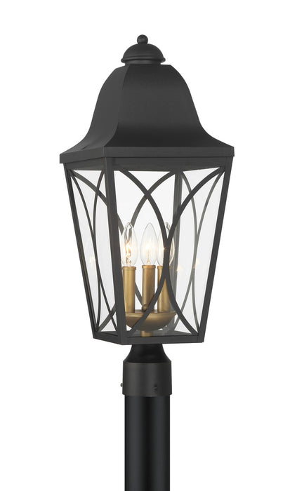 Minka-Lavery 73356-757 Three Light Outdoor Post Lantern, Sand Coal Black & Olden Brass