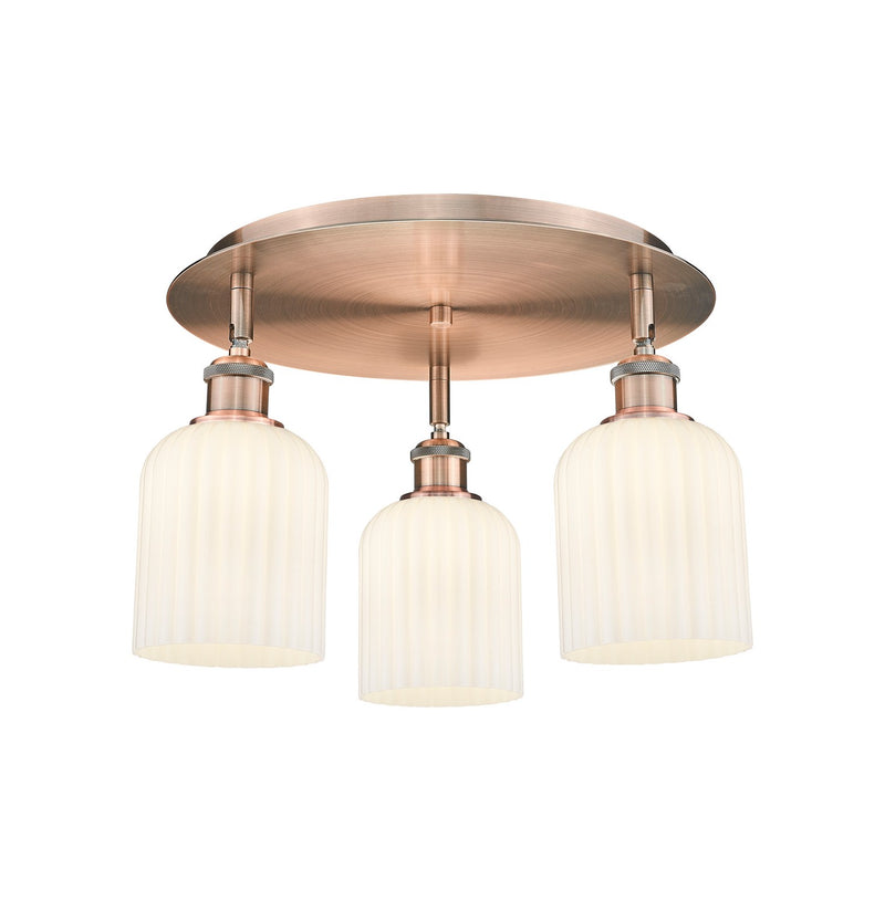Innovations 516-3C-AC-G559-5GWH Three Light Flush Mount, Antique Copper
