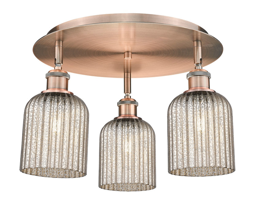 Innovations 516-3C-AC-G559-5ME Three Light Flush Mount, Antique Copper