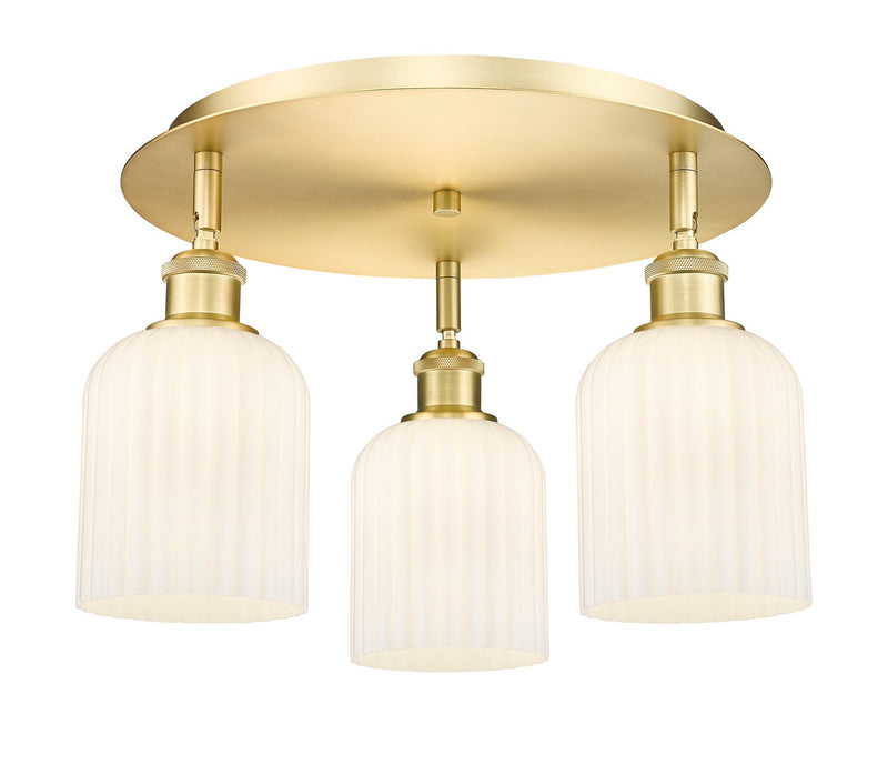 Innovations 516-3C-SG-G559-5GWH Three Light Flush Mount, Satin Gold