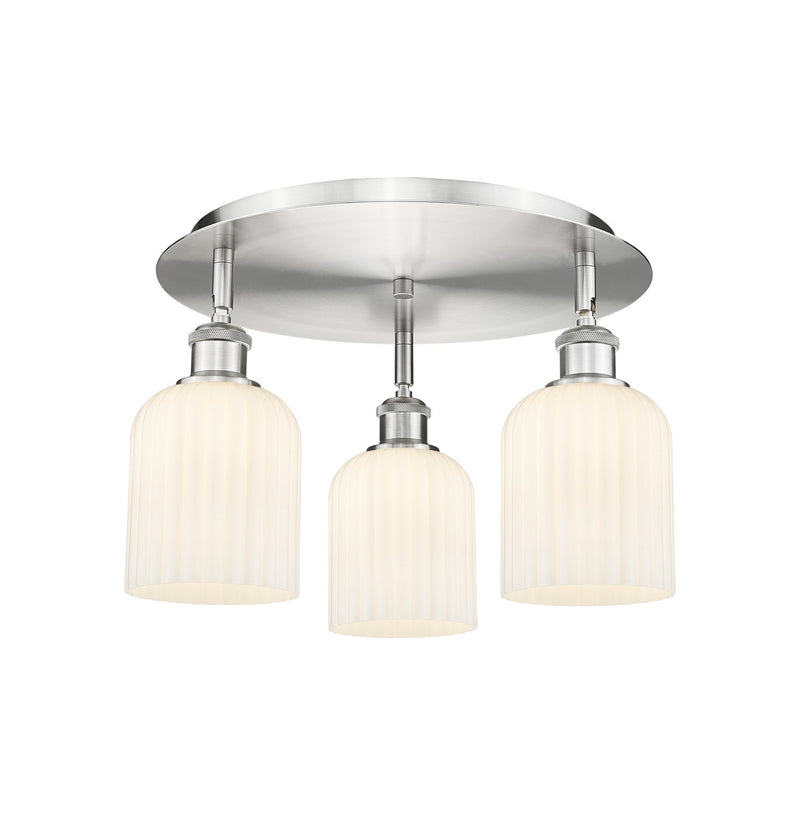 Innovations 516-3C-SN-G559-5GWH Three Light Flush Mount, Satin Nickel