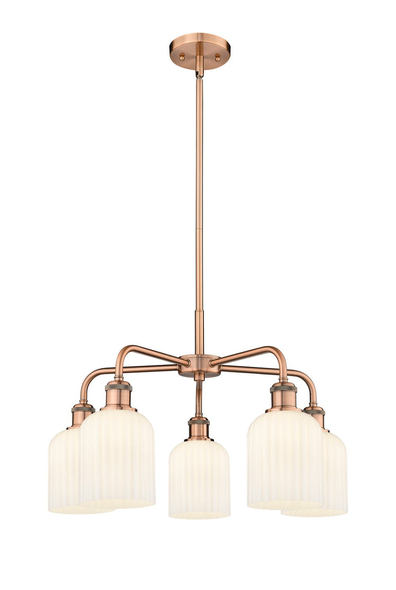 Innovations 516-5CR-AC-G559-5GWH Five Light Chandelier, Antique Copper