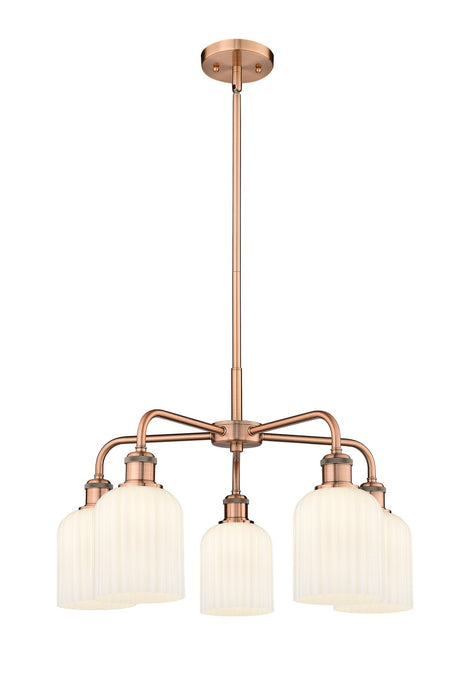 Innovations 516-5CR-AC-G559-5GWH Five Light Chandelier, Antique Copper