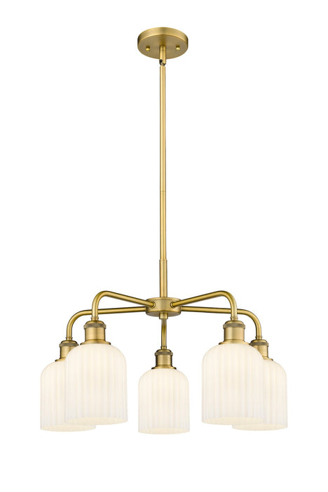 Innovations 516-5CR-BB-G559-5GWH Five Light Chandelier, Brushed Brass