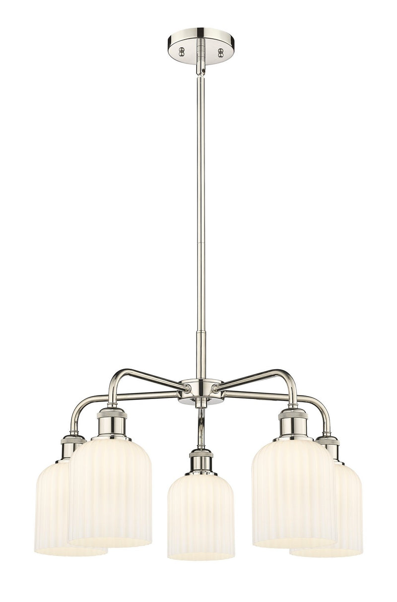 Innovations 516-5CR-PN-G559-5GWH Five Light Chandelier, Polished Nickel