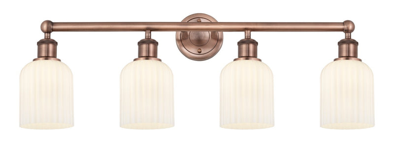 Innovations 616-4W-AC-G559-5GWH Four Light Bath Vanity, Antique Copper