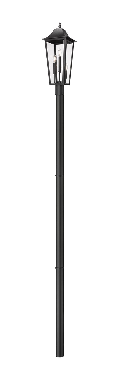 Z-Lite 5008PHBR-5009P96-BK Three Light Outdoor Post Mount Fixture, Black