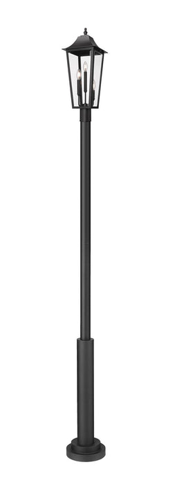 Z-Lite 5008PHBR-5010P-BK Three Light Outdoor Post Mounted Fixture, Black