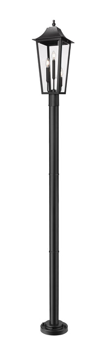 Z-Lite 5008PHBR-5012P-BK Three Light Outdoor Post Mounted Fixture, Black