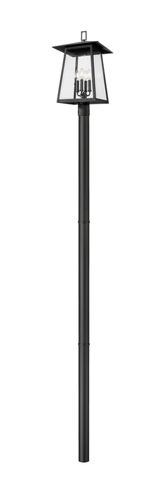 Z-Lite 5015PHBR-5009P96-BK Four Light Outdoor Post Mounted Fixture, Black