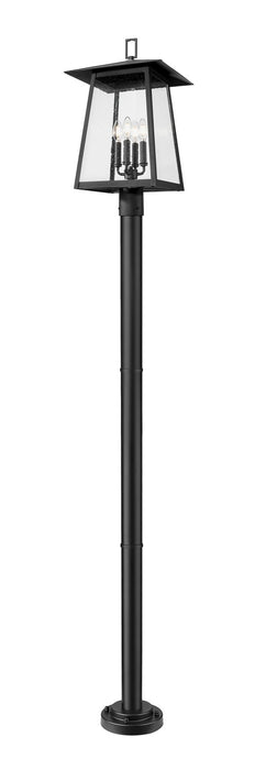 Z-Lite 5015PHBR-5012P-BK Four Light Outdoor Post Mounted Fixture, Black