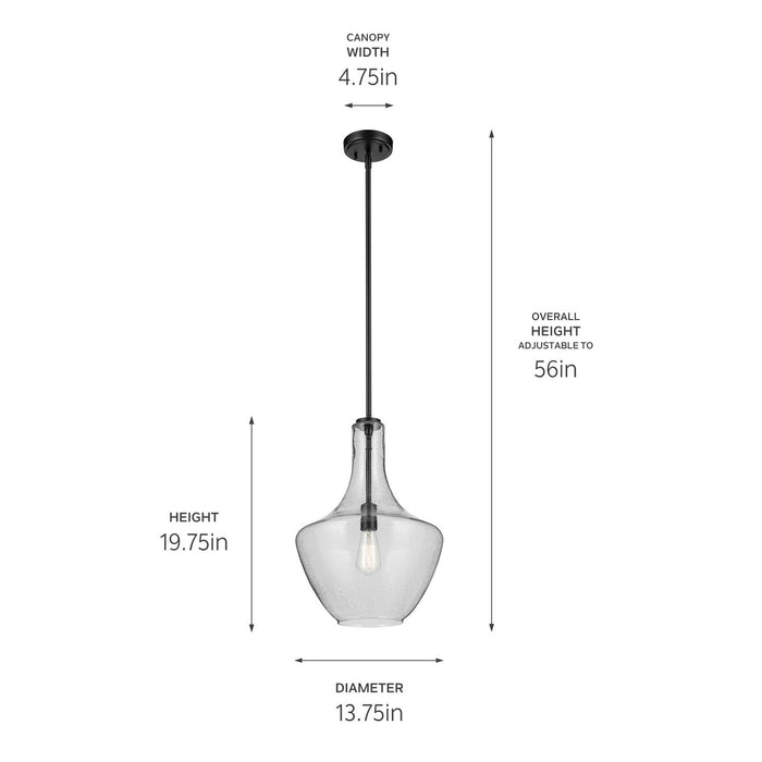 Kichler 42046BKCS One Light Pendant, Black