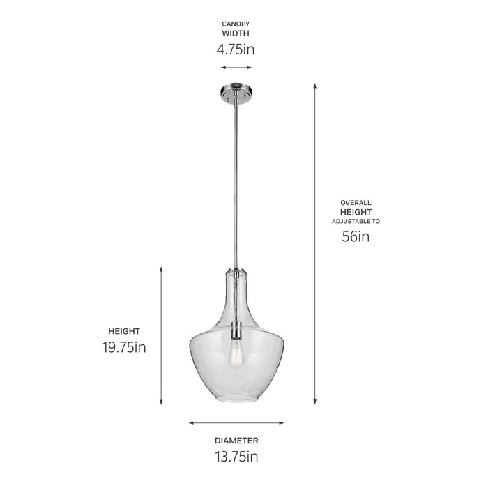 Kichler 42046CHCS One Light Pendant, Chrome