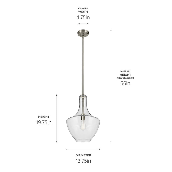 Kichler 42046NI One Light Pendant, Brushed Nickel