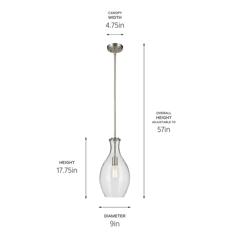Kichler 42047NI One Light Pendant, Brushed Nickel